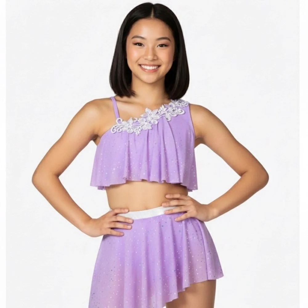 Double Platinum Lilac Shimmer Lyrical Jazz Dance Costume 2 Piece Dancewear